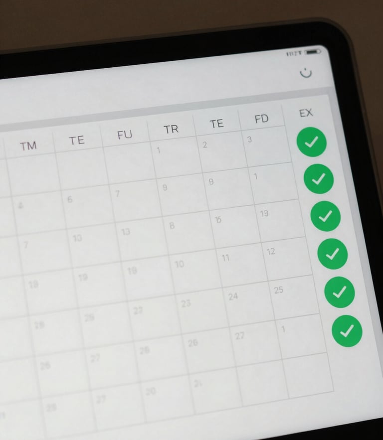 High-fidelity wireframe of an automated calendar scheduling interface, clear time blocks, green confirmation indicators, flat design, soft shadows.