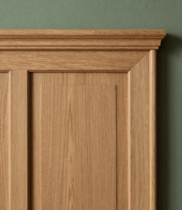 Macro shot of premium fluted oak panel texture, soft natural side-lighting, elegant interior setting, warm tones, 35mm lens