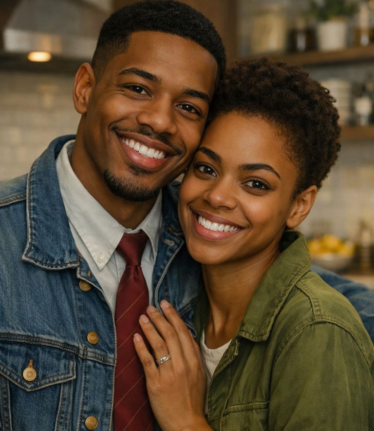 a man and woman standing in a kitchen