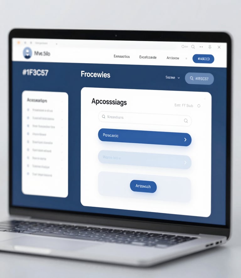 A sophisticated digital interface showing document processing workflows. The aesthetic is clean and high-tech, using a palette of #1F3C57 and #A5CADC. Minimalist 3D elements representing data extraction and semantic search layers.