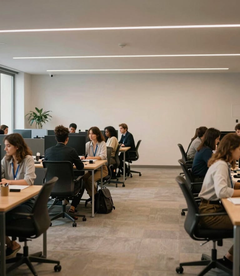 A modern coworking space in an Iberian city, professional atmosphere, neutral tones, sophisticated lighting, representing growth and connection.