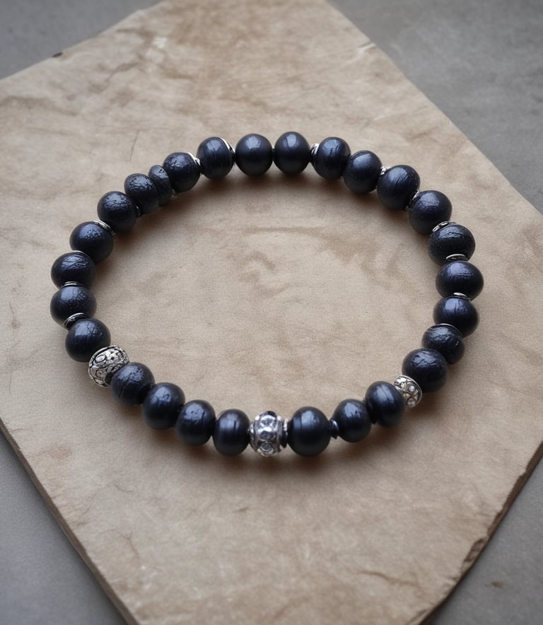 Close-up of a delicate crystal bead bracelet resting on a wooden surface with soft natural light.