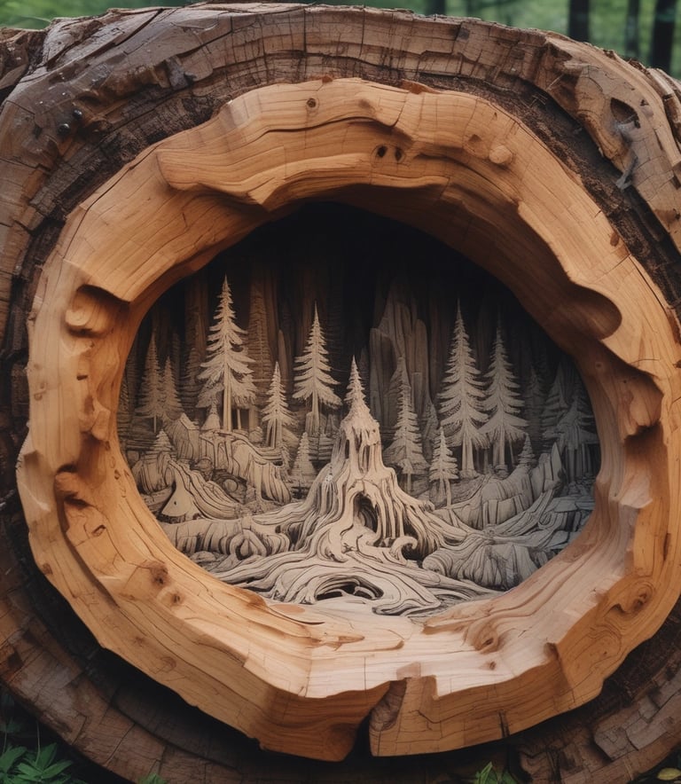 Close-up of a wooden photo engraving showing fine details and warm tones