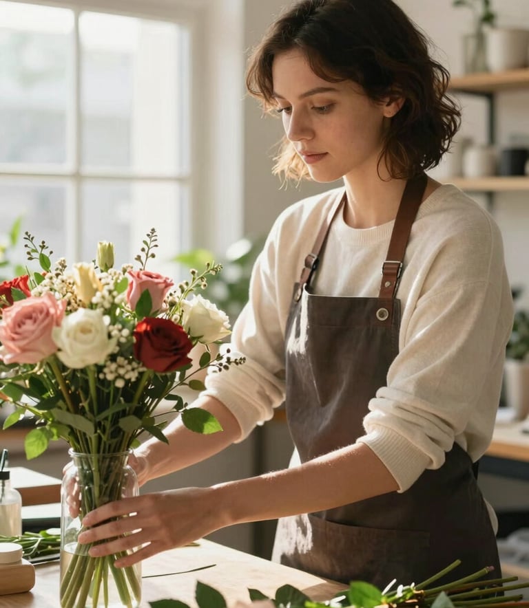 Woman arranging flowers