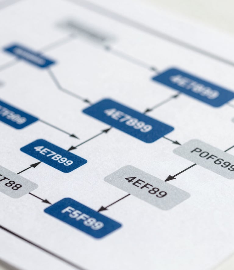 Close-up of an organized architectural plan or a structured diagram showing logical connections. Professional and precise. Colors: #4E7B99 and #F5F8FA.