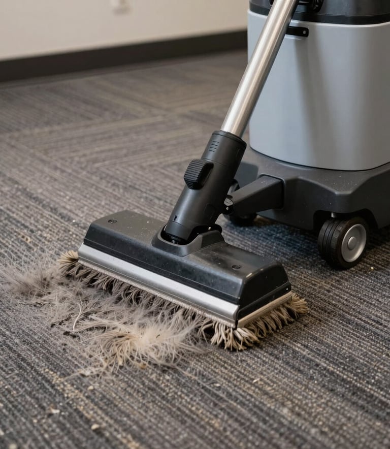 Detailed shot of a professional deep-cleaning machine being used on a commercial office carpet in Virginia, showcasing the contrast between the cleaned and uncleaned sections.