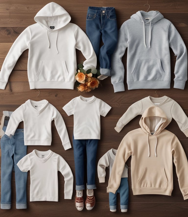 A stylish display of casual clothing items on hangers.