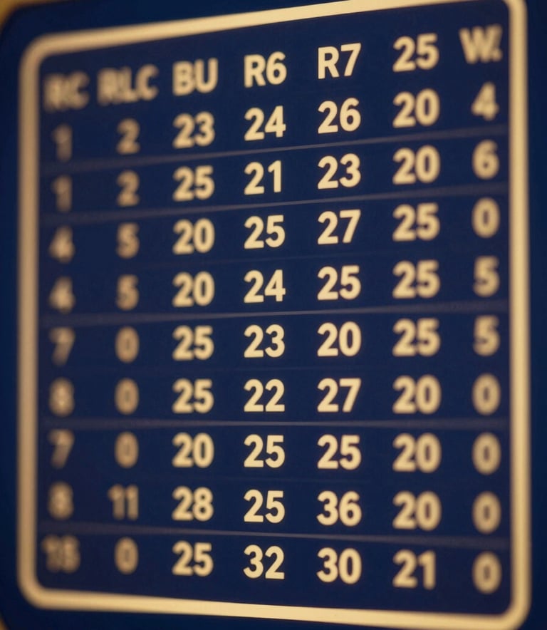 A high-end, sophisticated digital interface of a lottery results board with gold accents and numbers, set against a deep navy background, conveying reliability and modern technology in a premium gaming environment.