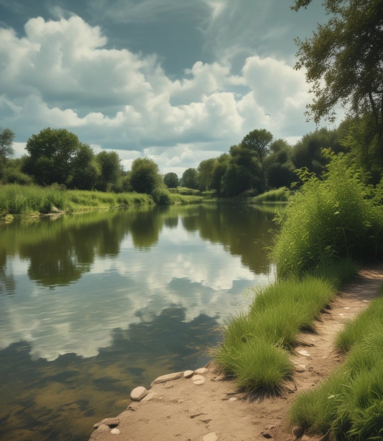 Fisherman casting a line into a calm lake at sunrise