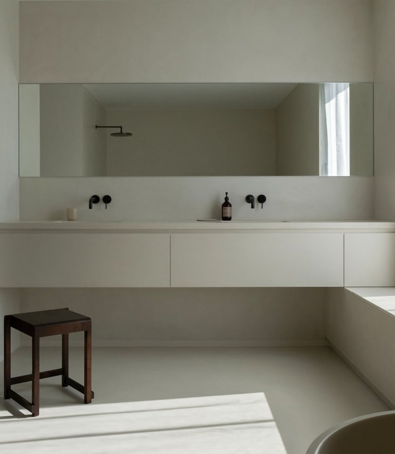 Badkamer muren, vloer en meubels bekleed in Microtopping door Joca Interior