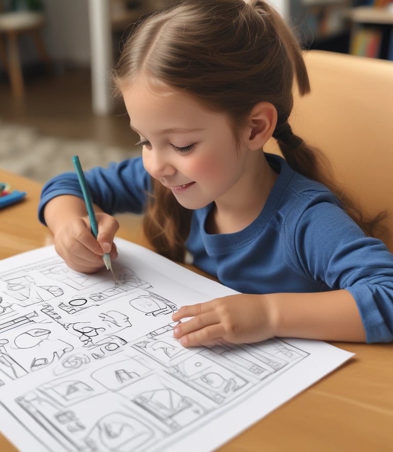 Cheerful kids engaging with printed worksheets, smiling and learning.