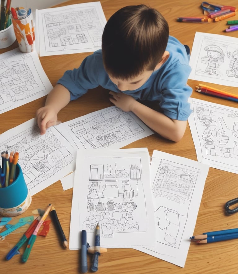 A colorful display of printable worksheets featuring alphabets and puzzles.