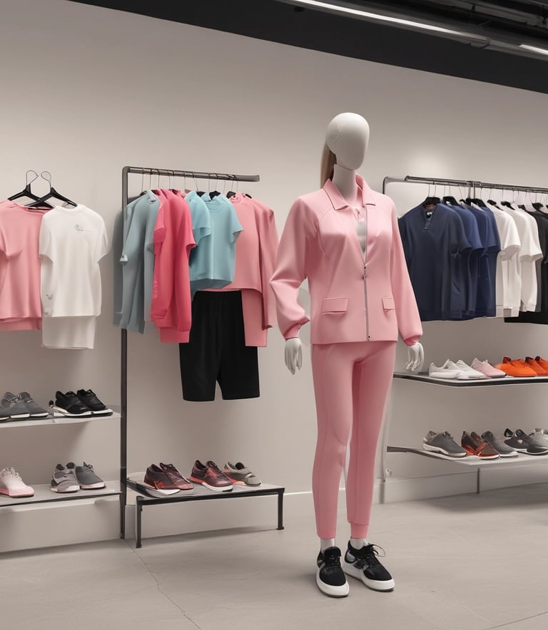 An upscale boutique interior showcasing high-end clothing displays.