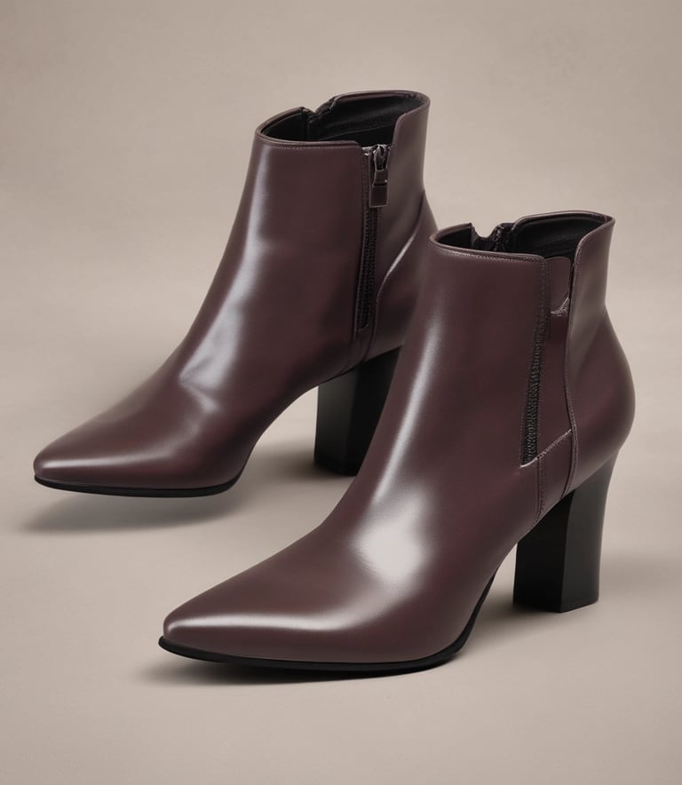 A pair of elegant black high-heeled shoes adorned with gold studded straps displayed on a shelf. The shoes are positioned on an angled rack with another pair of beige shoes visible on a lower shelf. The lighting and shelves give a luxurious and sophisticated ambiance.