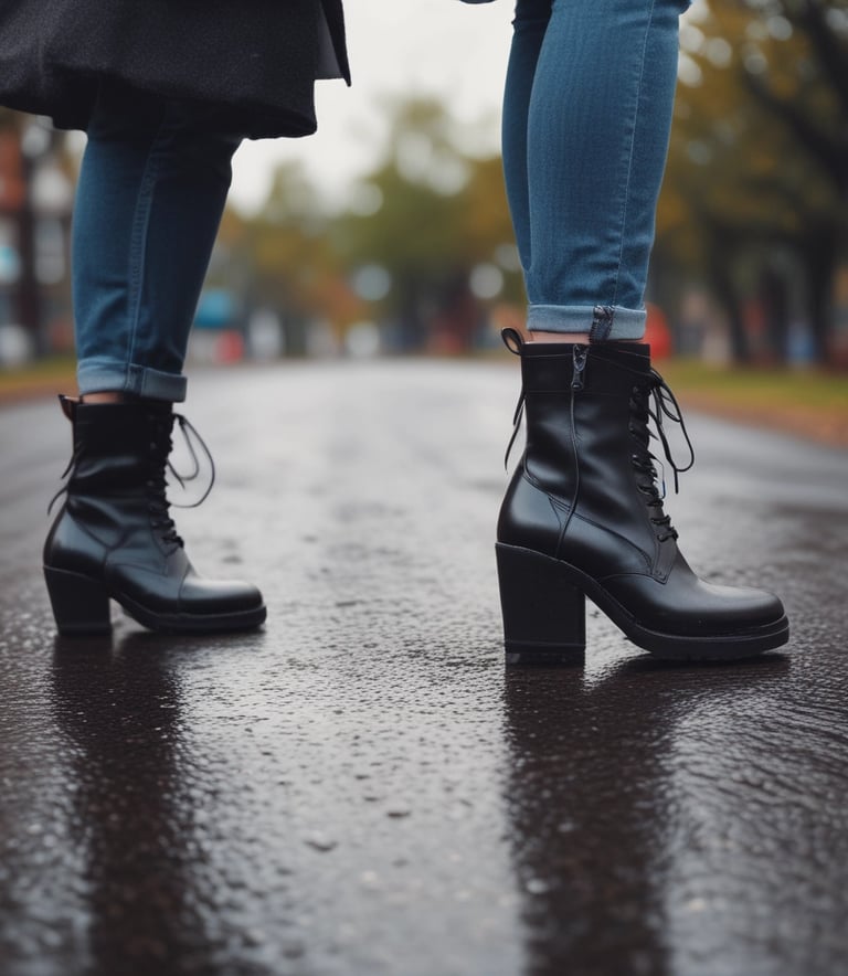 A chic showroom with stylish furniture and elegant displays of women's footwear, featuring flats, sandals, and boots. The wooden flooring and luxurious red chairs create a sophisticated ambiance, with a chandelier adding a touch of elegance. Shelves in the background appear to store stacked ballet shoes.