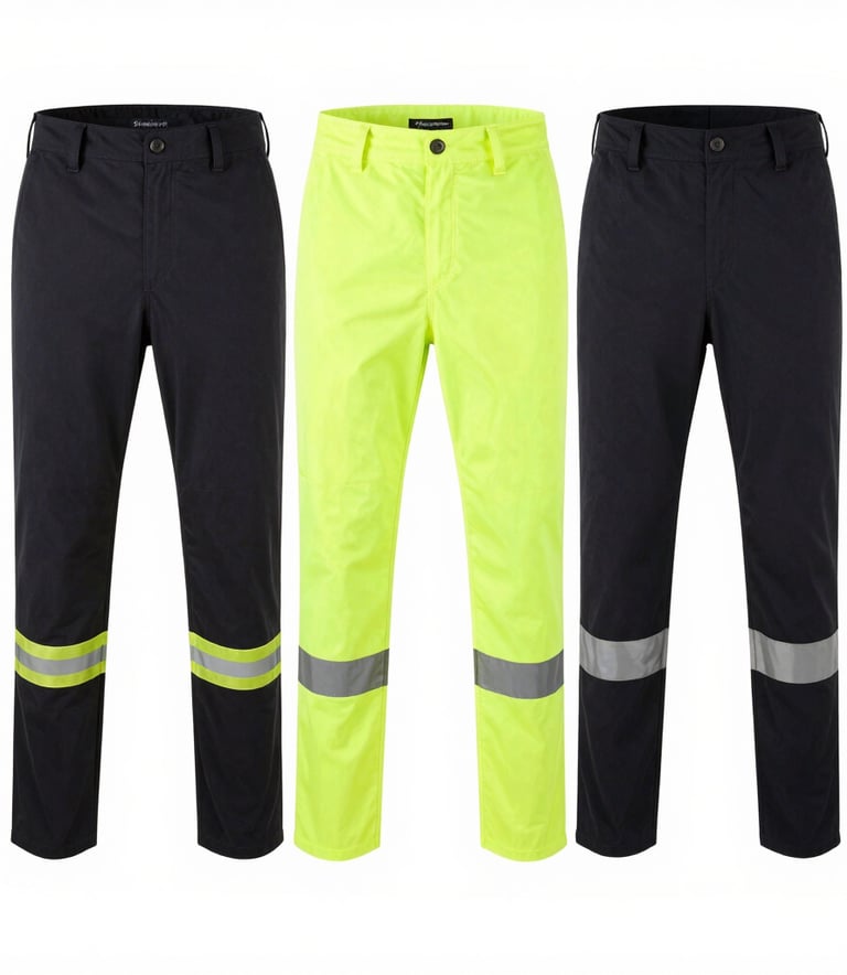 High-visibility reflective jacket glowing under streetlights at dusk