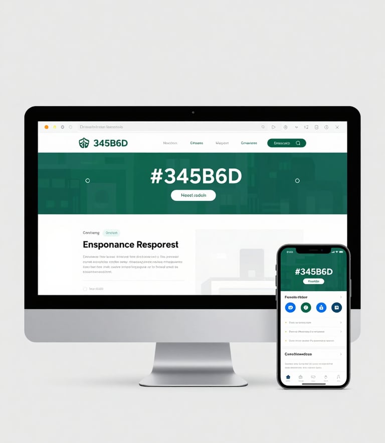 A clean composition showing a website's responsiveness across a desktop monitor and a smartphone. The interface is modern and minimalist, featuring the brand palette of #345B6D and #8FA8B4.