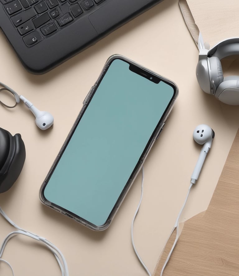 Close-up of elegant smartphone accessories with a luxurious red and black background