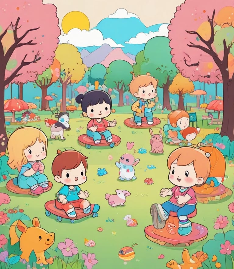 A cozy scene with soft pastel plush toys arranged on a wooden shelf.