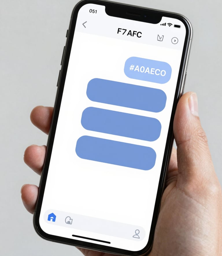 A close-up shot of a modern smartphone being held, displaying a clean and secure chat interface. The aesthetic is professional and minimalist, with a color palette featuring #F7FAFC and #A0AEC0. The lighting is bright and clear, symbolizing efficient and transparent communication.