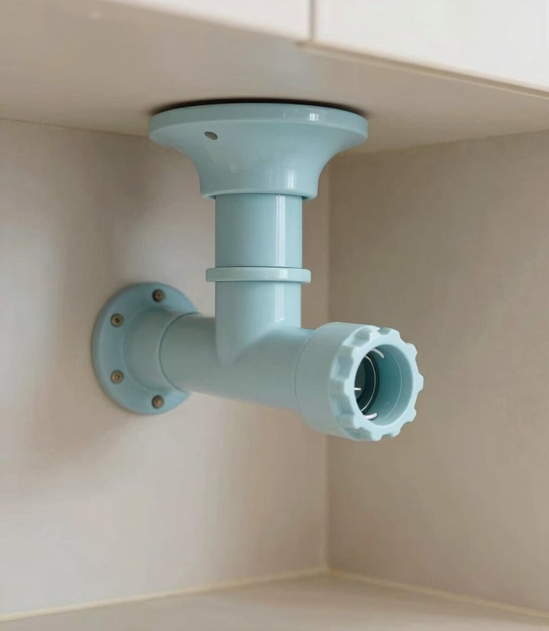 A close-up photograph of high-quality architectural finishes and modern plumbing fixtures being installed in a luxury condominium in the North American / Mexican / Yucatán region. The lighting is bright and clean, featuring a color palette of soft pale blue and warm beige.
