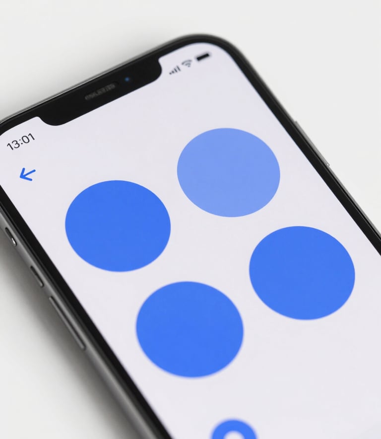 A close-up of a high-tech Android smartphone showing a sleek, minimalist user interface. The UI features circular elements in #7DAFB8 and #3E6F7F against a clean #F6F8FA background. Professional studio lighting emphasizes the glass and metal texture of the device.