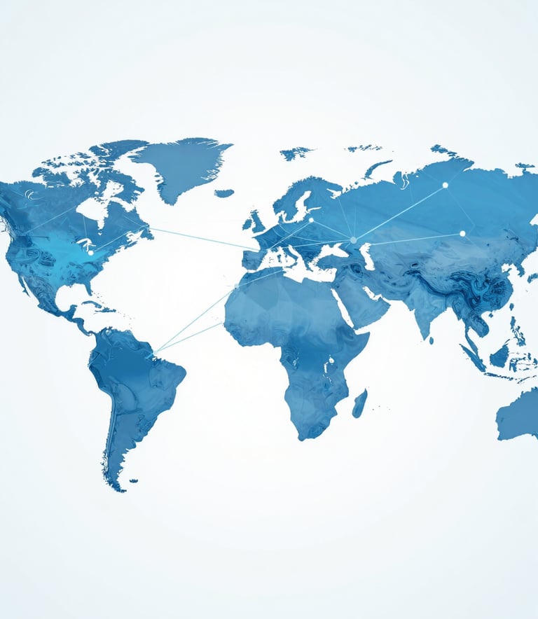 An abstract, modern digital landscape showing interconnected nodes and clean lines representing global connectivity and innovation. The design is sophisticated and uses brand colors #3A8D9B and #A0DCE8 against a clean light background.