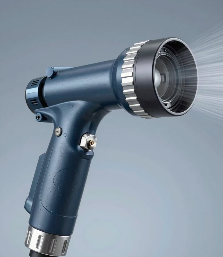 Technical close-up of a high-capacity spray nozzle for a foam deluge system, highlighting precision engineering and metallic textures. Professional studio lighting with a focus on durability, incorporating #3D5A80 tones.