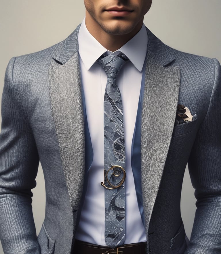 Man wearing a sleek tie and cufflinks, standing confidently in a modern office setting