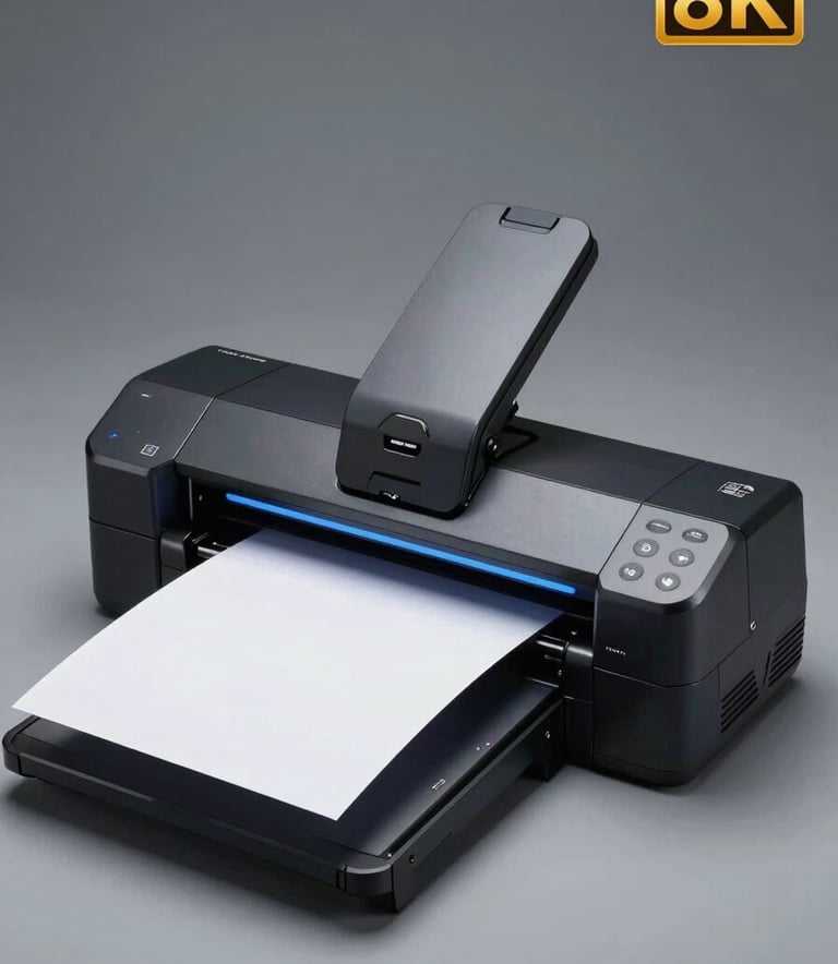 A high-speed professional document scanner in a clean, minimalist workspace, with charcoal black details and steel blue lighting, capturing the efficiency of modern digitalization.