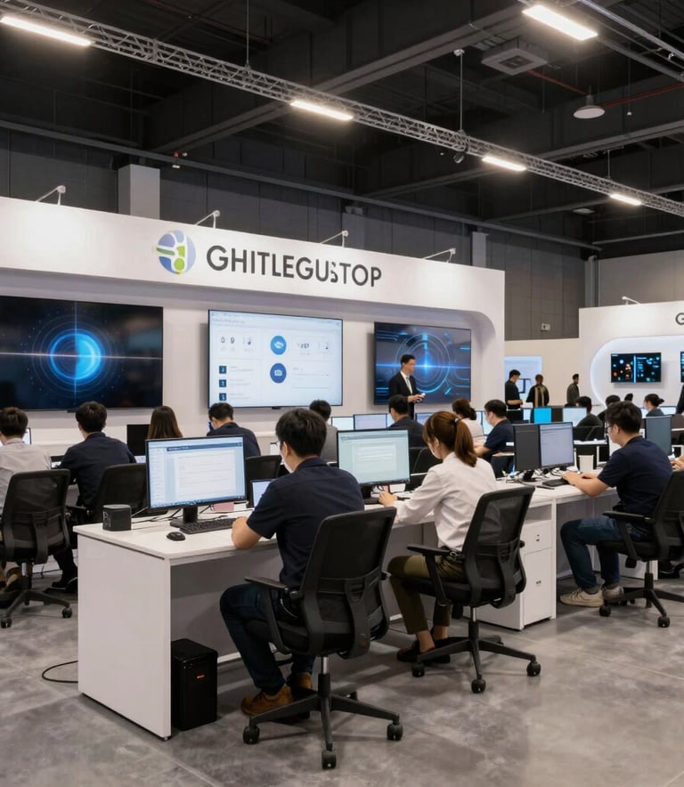 Two professionals in business attire shaking hands in a bright, modern office with glass walls, reflecting Deep Charcoal Navy and Crisp Mist White.
