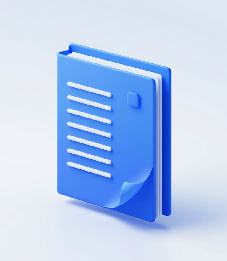 Abstract 3D illustration of multiple blue document layers being stacked and joined into one single sleek document, representing the merge feature, using #D6E0F0 and #214E87.