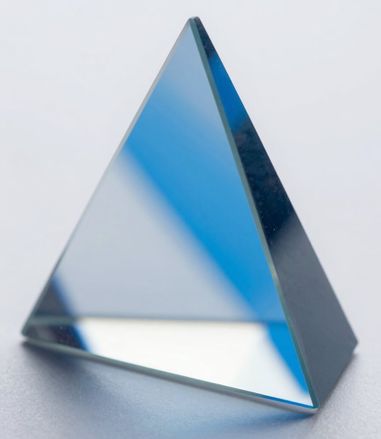 Abstract close-up photography of a glass prism reflecting vibrant blue and pure white light. Innovative and professional aesthetic, representing digital strategy. Clean and sharp composition.