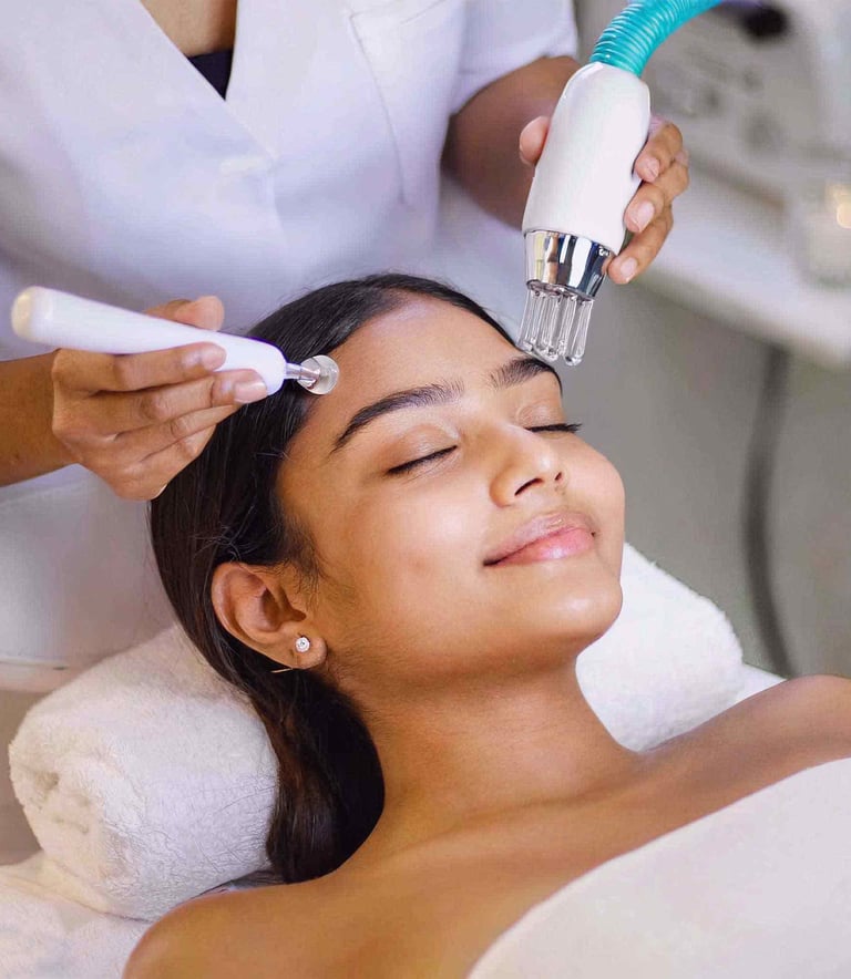 a woman getting hydra facial from a expert beai=utician