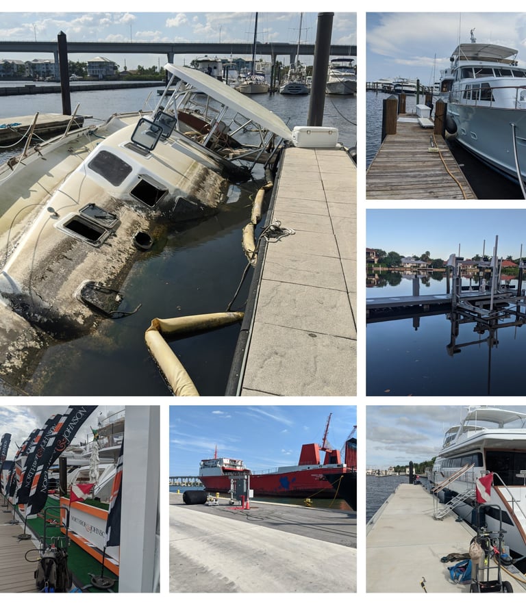 Commercial diving team perfoming small marine salvage operation off Palm Beach coast