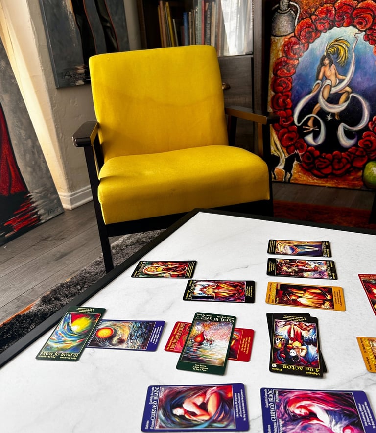 Career Tarot reading on white table with tarot cards spread Los Angeles CA 90036