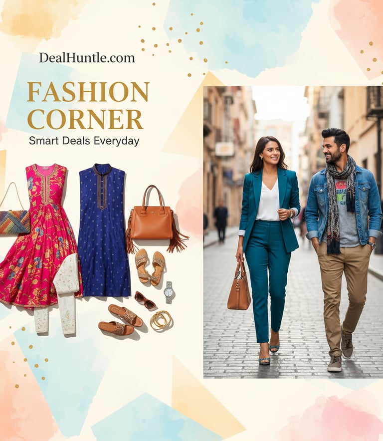 “Stylish young shoppers exploring trending fashion offers – DealHuntle.com daily deals”