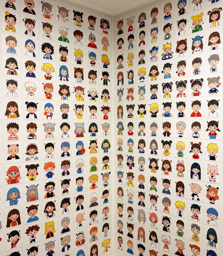 A vibrant workspace with various printing materials and tools.