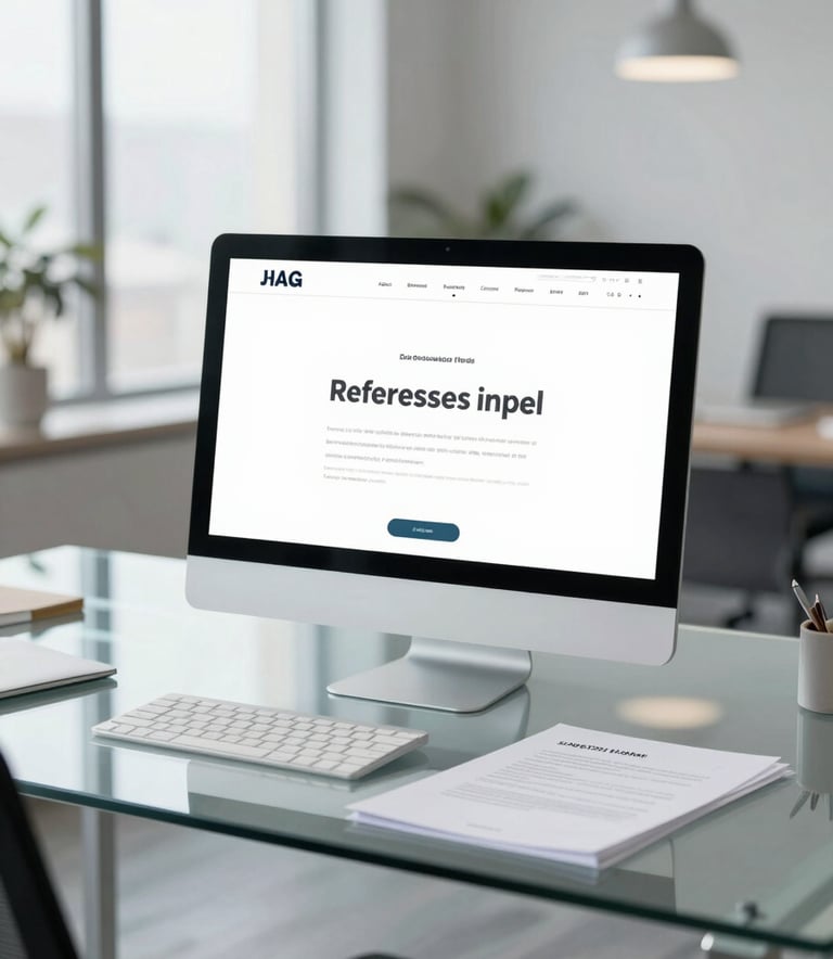 A high-end, clean office environment with a focus on a glass table and professional documents. The lighting is bright and natural, emphasizing a sophisticated corporate atmosphere with subtle tones of #4D6A7E and #1A2A3A in the furniture and decor.