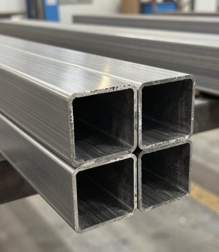 Detailed close-up photography of a high-grade brushed stainless steel surface showing its refined texture. The lighting is dramatic and cool, with shadows in charcoal teal and highlights in soft off-white. The composition is professional and pragmatic, emphasizing the material's strength and sophisticated finish in an East Asian / Chinese workshop setting.