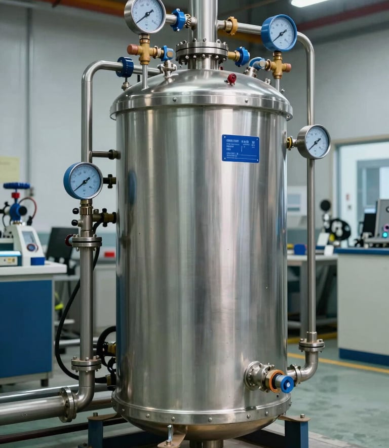 A sophisticated industrial reverse osmosis system with stainless steel housing and blue pressure gauges, located in a clean South Asian industrial park.