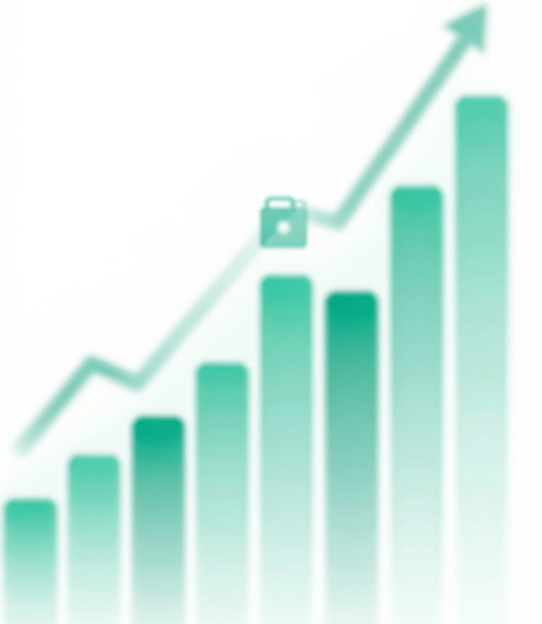 An abstract, minimalist digital visualization of data streams and financial growth icons. The style is clean and tech-driven, using colors #4A7C7F and #CAD2C5.