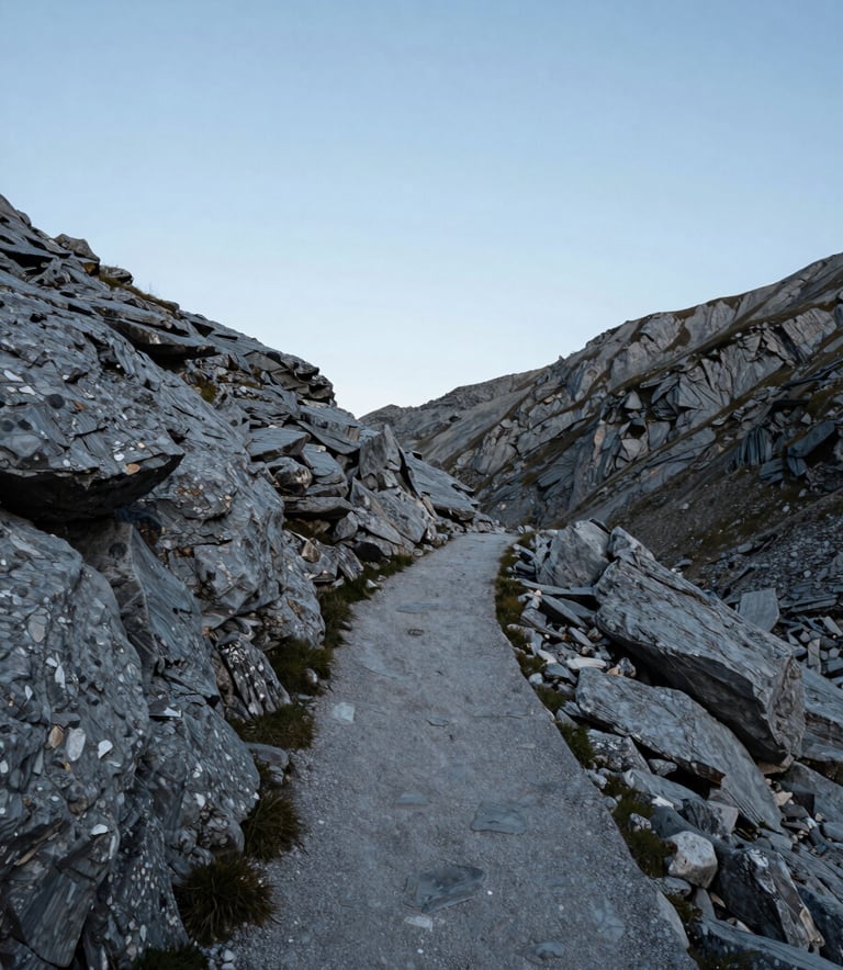 sentier que suit Iriel dans un environnement lunaire et minéral