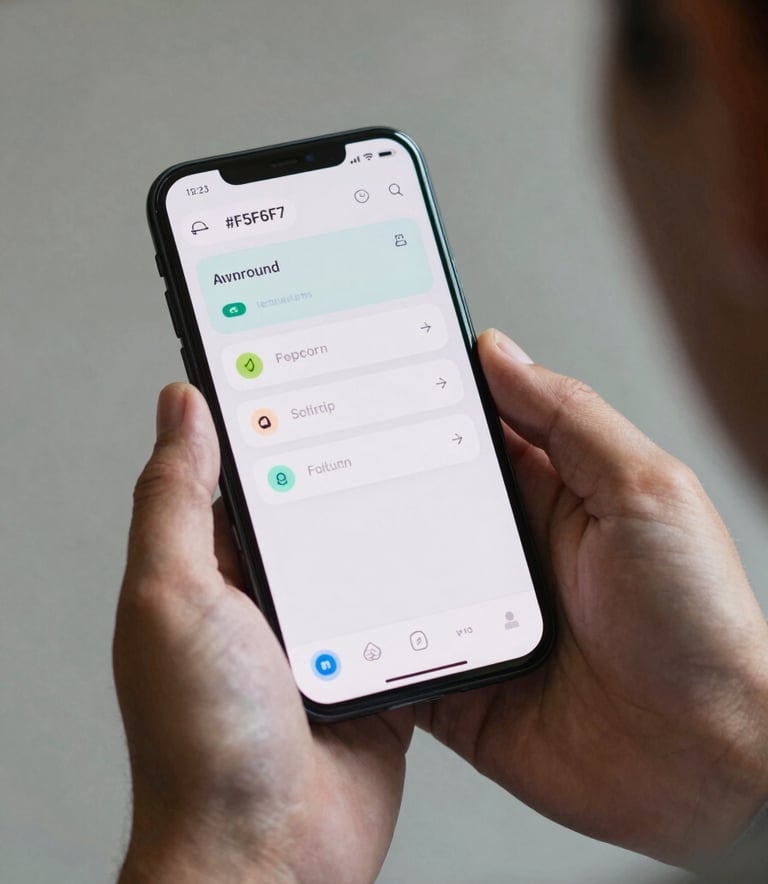 A close-up of a person's hands holding an Android smartphone. The screen shows a clean and insightful dashboard app. The atmosphere is professional and innovative, with soft studio lighting reflecting the #F5F6F7 palette.