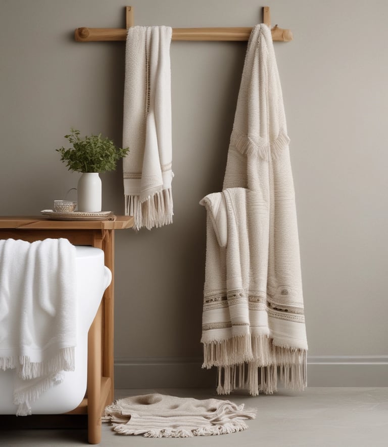 Golden curtains with folds and soft textures are prominently displayed, creating an impression of elegance and luxury.