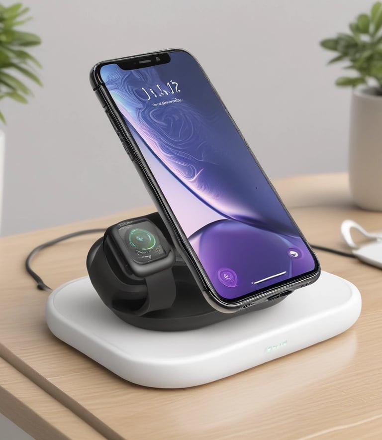 A variety of colorful mobile phone chargers displayed on a wooden table.