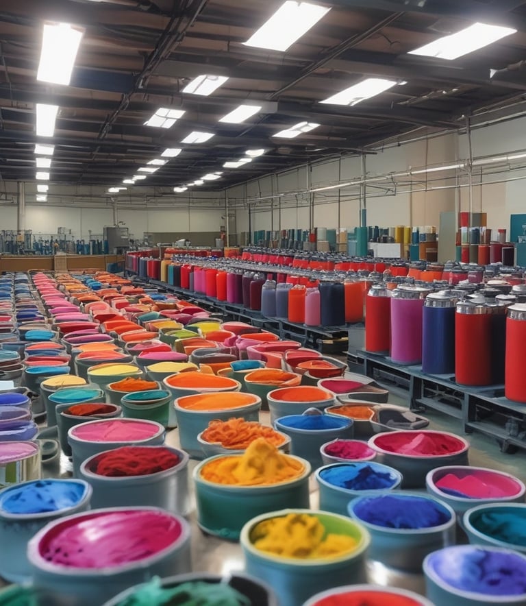 Two men are engaged in a manual screen-printing process in an industrial setting. They are using large screens to apply patterns onto fabrics. The environment appears to be a workshop with various tools and materials scattered around. Ambient lighting creates a focused but slightly dim atmosphere.