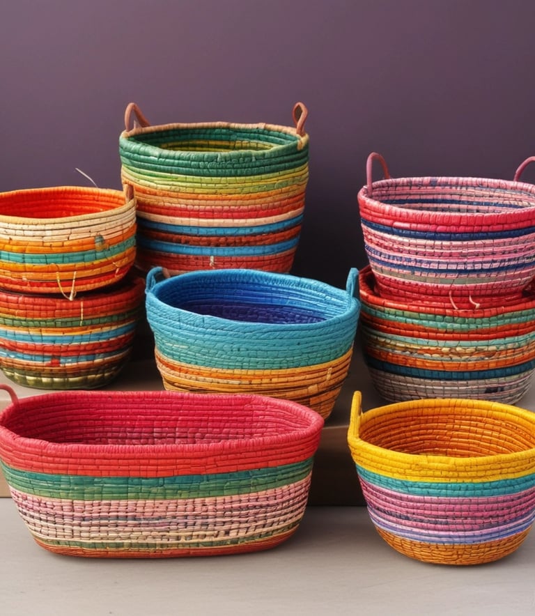 Artisan crafting a woven basket with natural fibers in a sunlit workshop