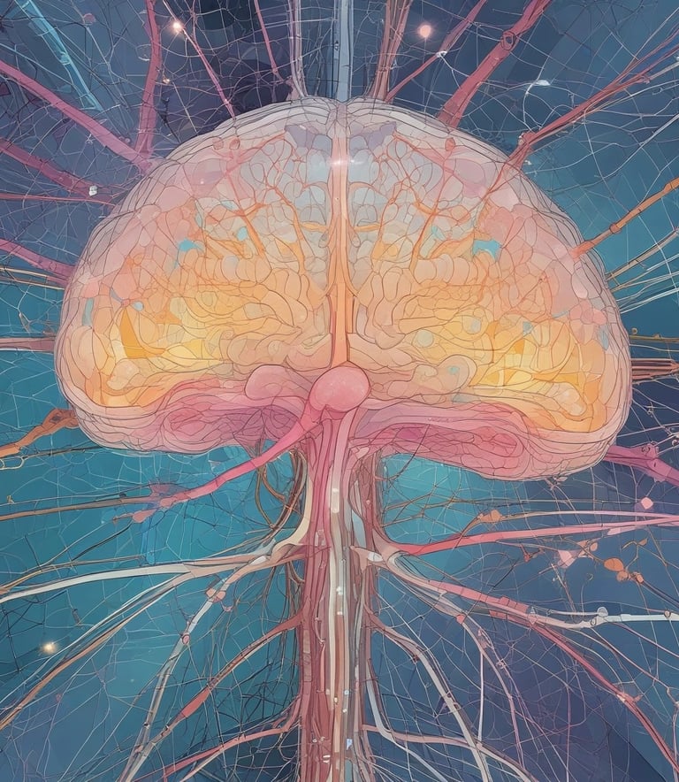 Close-up of a Lach-Boschi oscillator glowing softly with golden light on a white and aqua background.