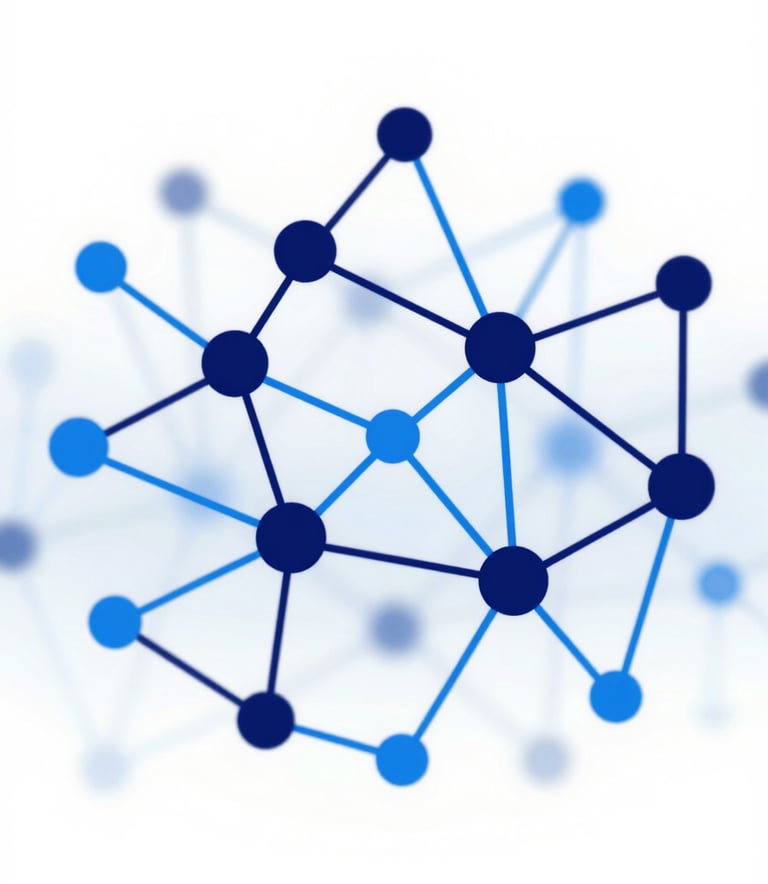 A sophisticated abstract visualization of AI algorithms and data nodes connecting in a neural network, using a palette of deep navy #0B132B and tech blue #5082A7, clean and professional style.